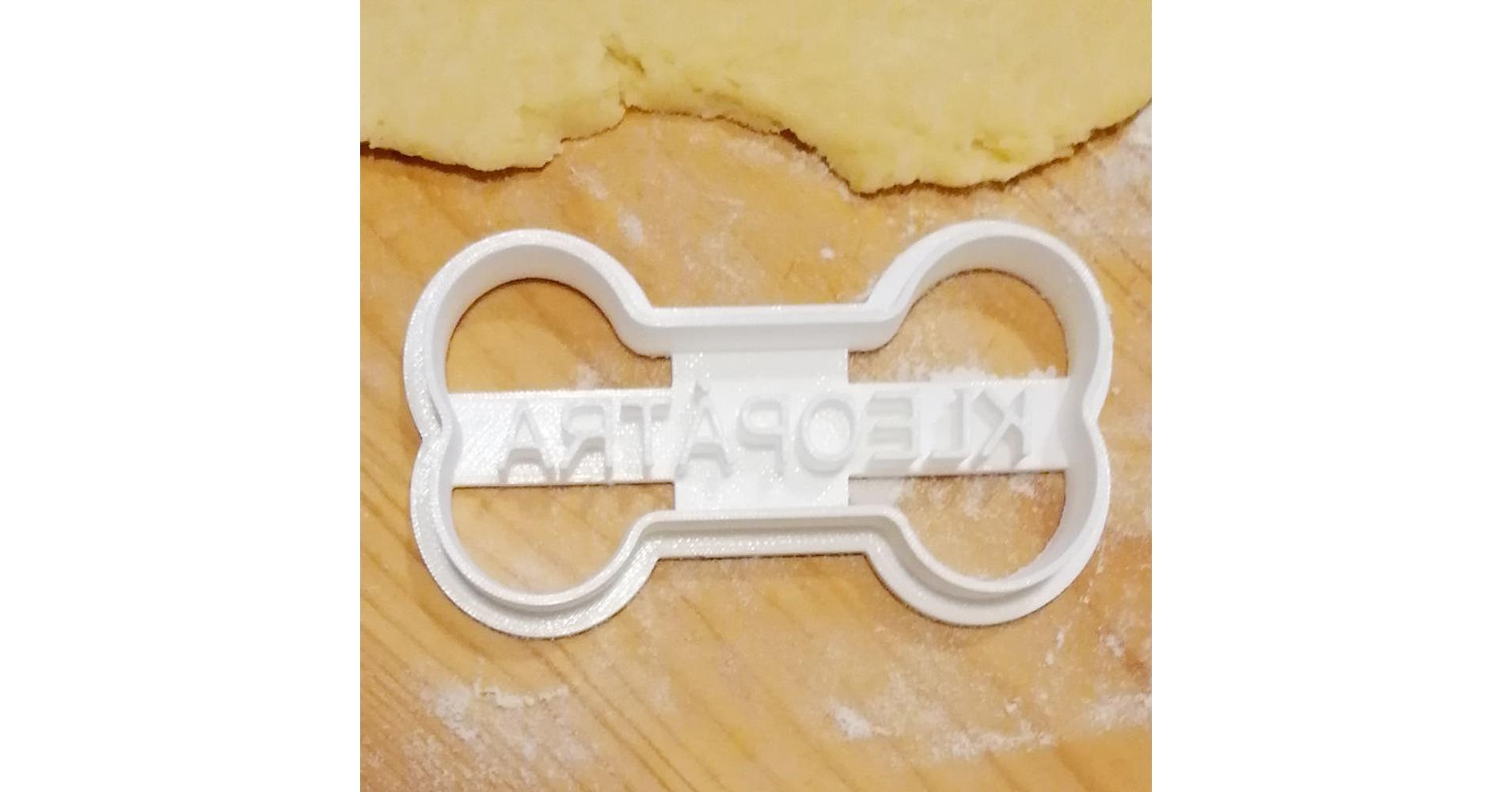 BoneShaped Cookie Cutter, with custom text 3D Printed